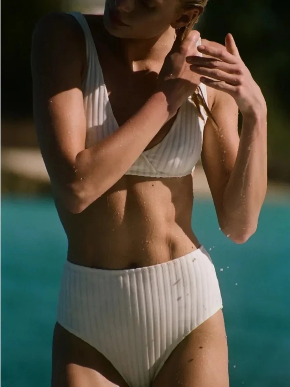 Solid & Striped The Beverly White Ribbed Bikini Top Plunging Crossover XS